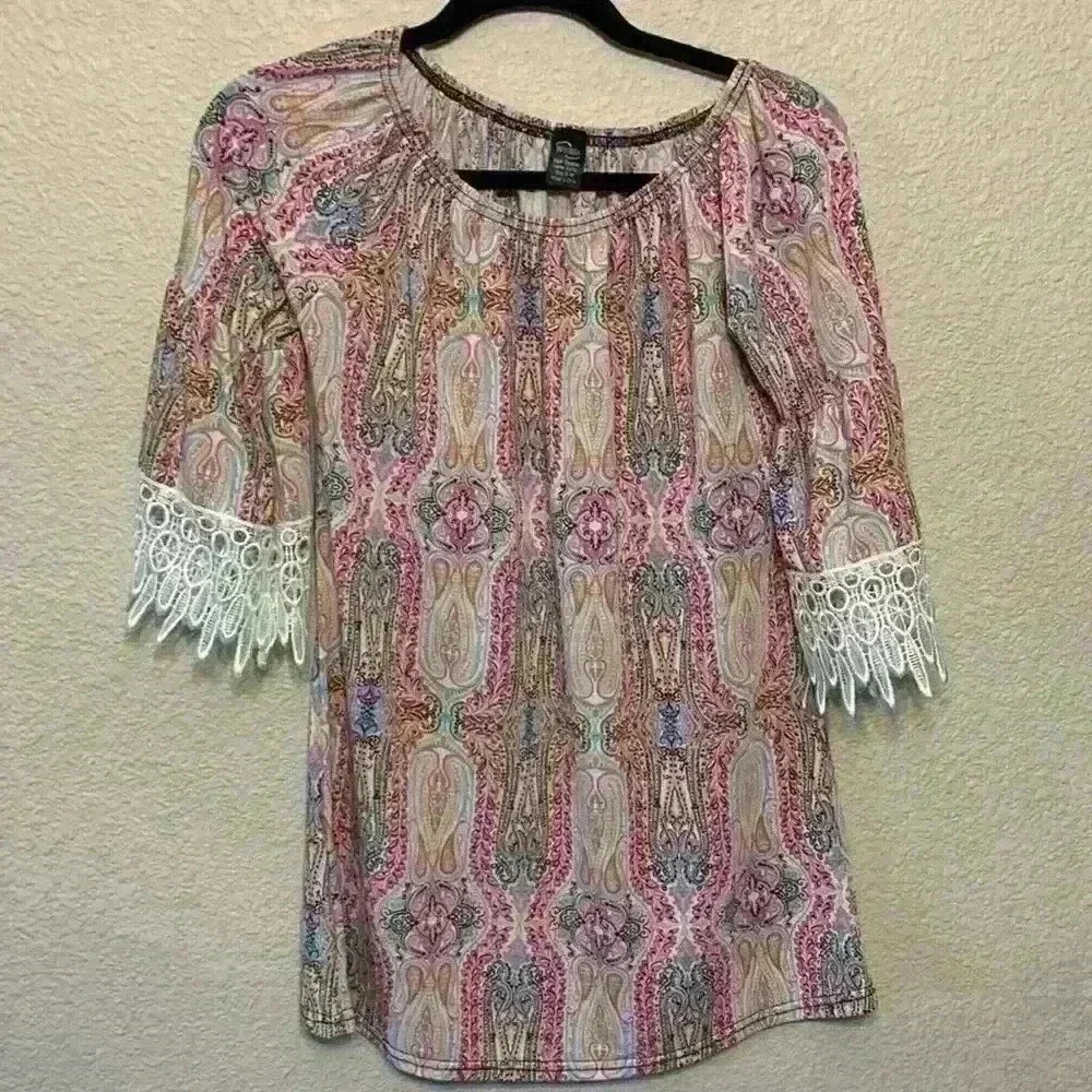 Win win Paisley half sleeve lace tunic sz s/m boho hippie casual y2k 90s concert